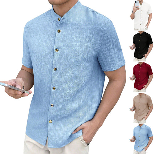 Herren nan leichtes Knitterstruktur-Überhemd mit umgeschlagenen Ärmeln entspannter Overshirt-Silhouette Drune
