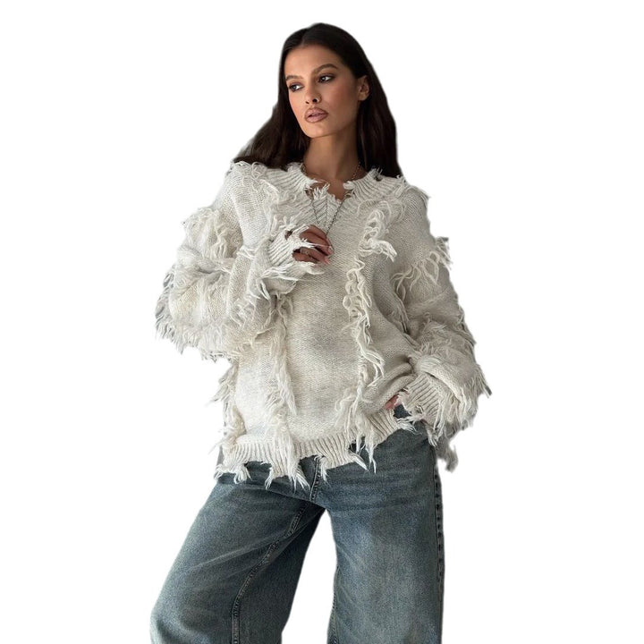 Damen Strickpullover mit lässigem Fransen-Design Drune