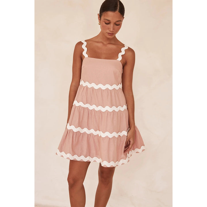 Damen Sommerliches Leinenkleid mit wellenförmigen Akzenten und luftigem Schnitt Drune