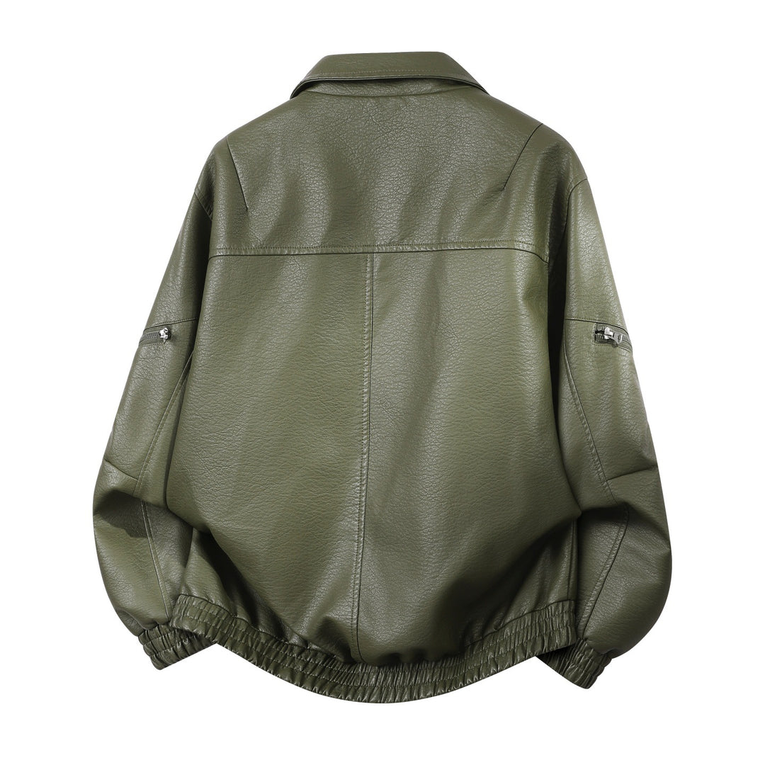 Herren oversized Kunstleder-Blouson mit elastischem Saum und verdecktem Reißverschluss Drune