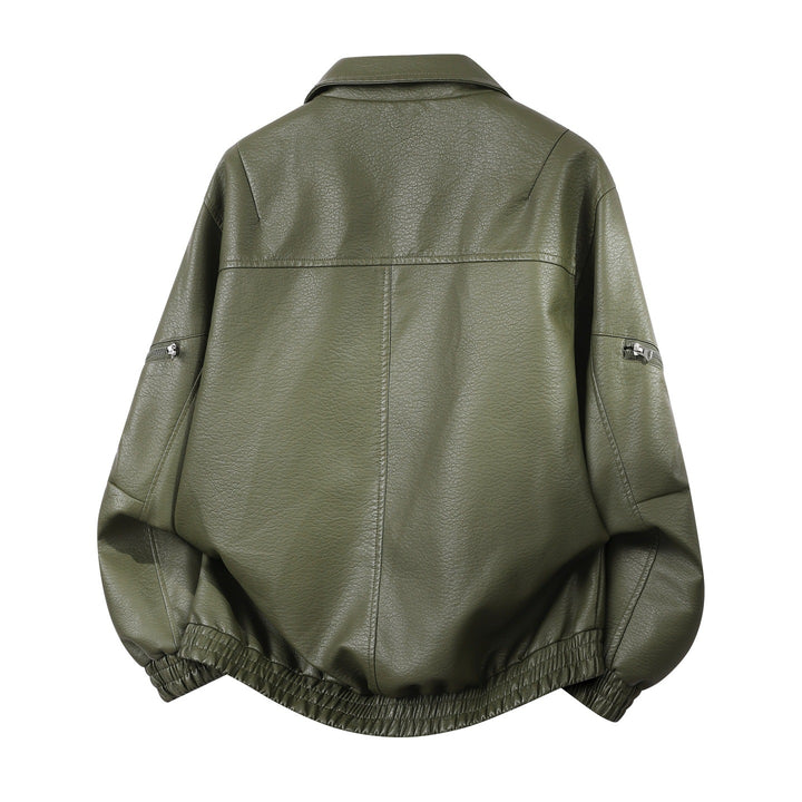 Herren oversized Kunstleder-Blouson mit elastischem Saum und verdecktem Reißverschluss Drune