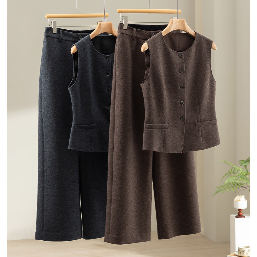 Damen Hochtaillierte Wollmix-Palazzohose mit geradem Bein und elastischem Rückenteil Drune