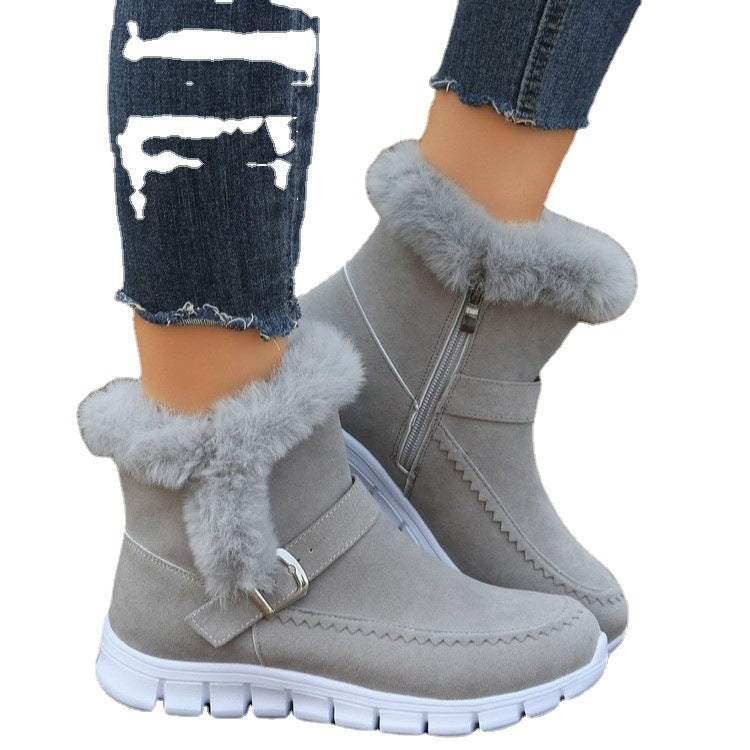 Damen Gefütterte Winterstiefel mit komfortablem Reißverschluss und dekorativer Schnalle Drune