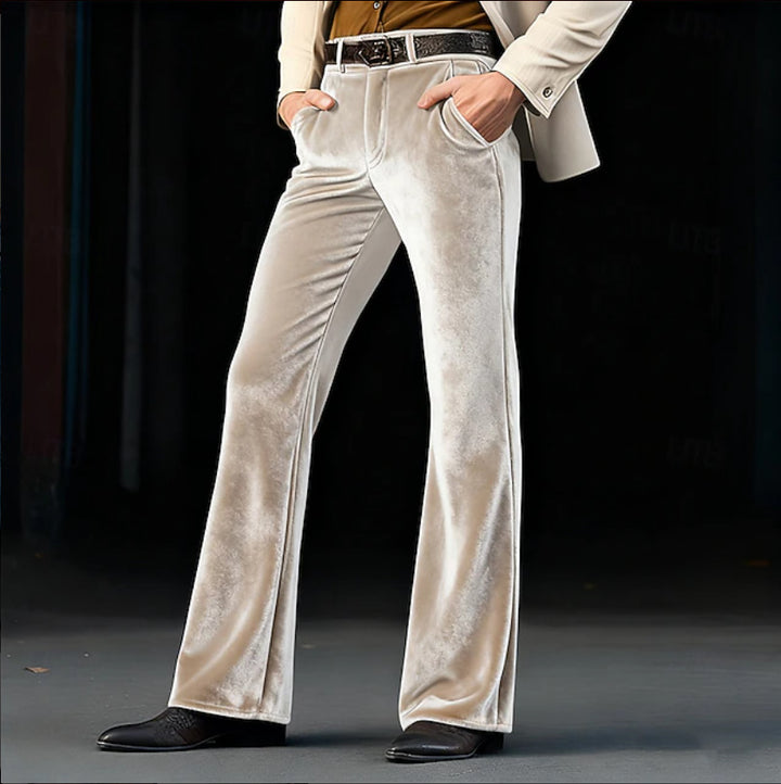Damen Elegante Samt-Hose mit hohem Bund, ausgestelltem Bein und Eingrifftaschen Drune