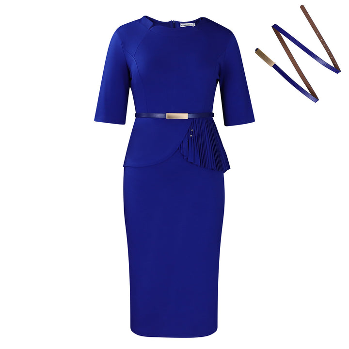 Damen Midi-Kleid mit drapierter Vorderseite und abnehmbaren Taillengürteln Drune