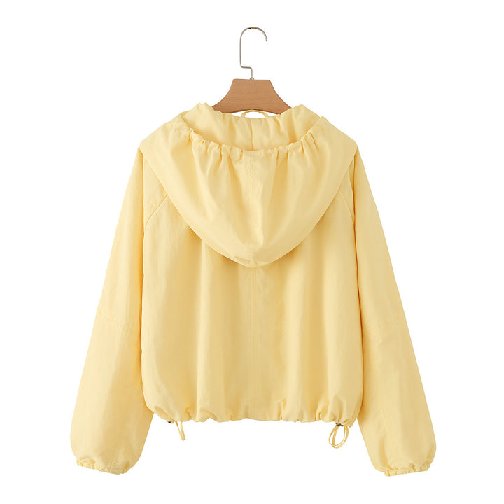 Damen Kurz geschnittene Windbreaker‑Jacke mit weitem Kragen, Tunnelzug und elastischen Bündchen Drune