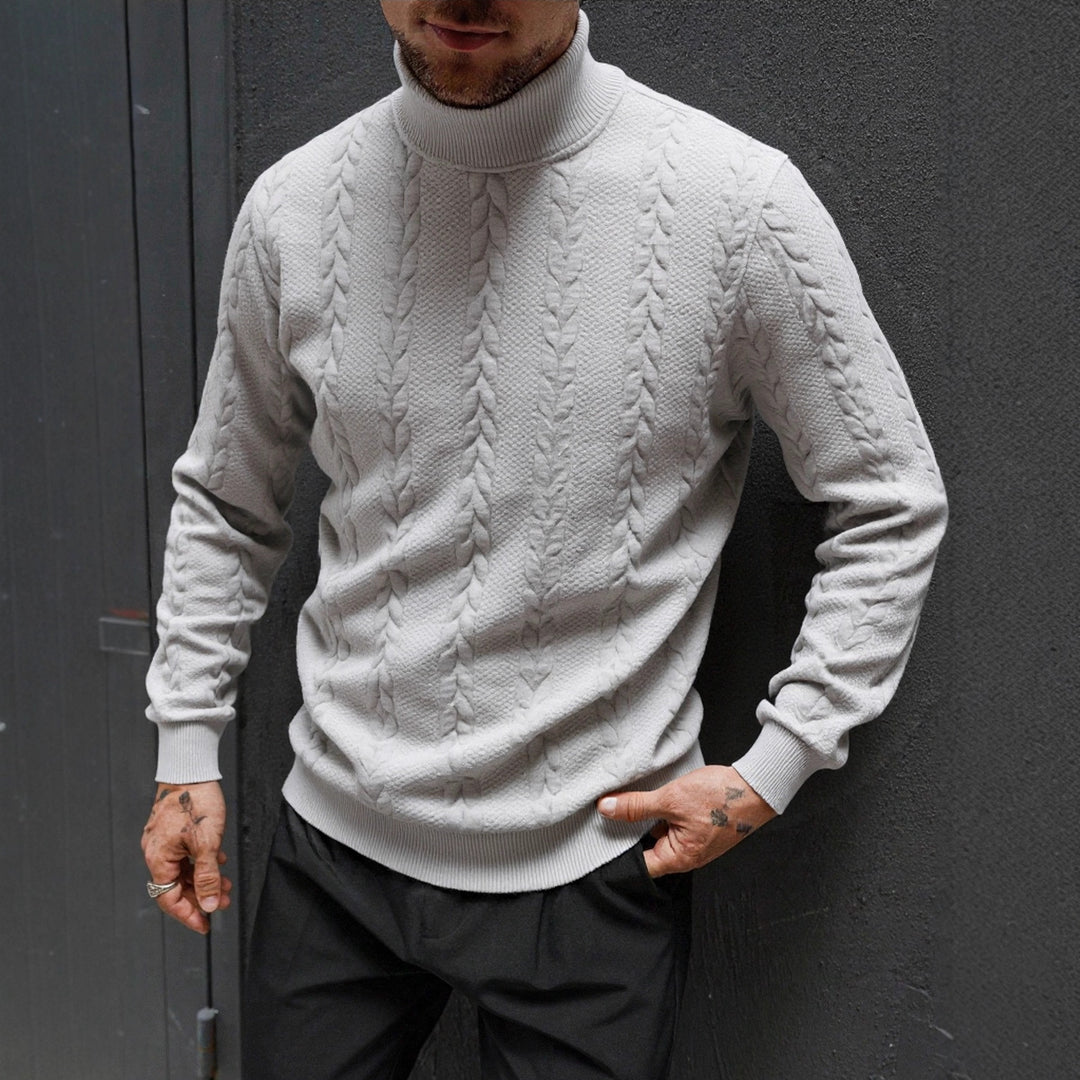 Herren Grobstrick-Rollkragenpullover mit Zopfmuster und gerippten Bündchen Drune