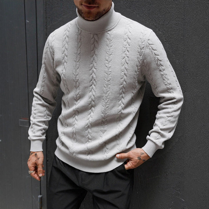 Herren Grobstrick-Rollkragenpullover mit Zopfmuster und gerippten Bündchen Drune