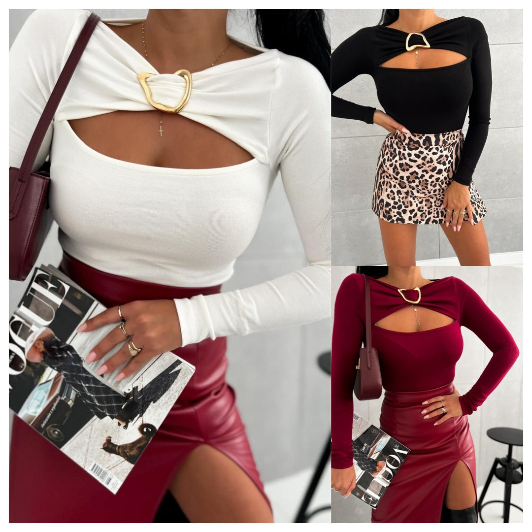 Damen modisches Oberteil mit elegantem Cut-Out und raffinierten Details Drune