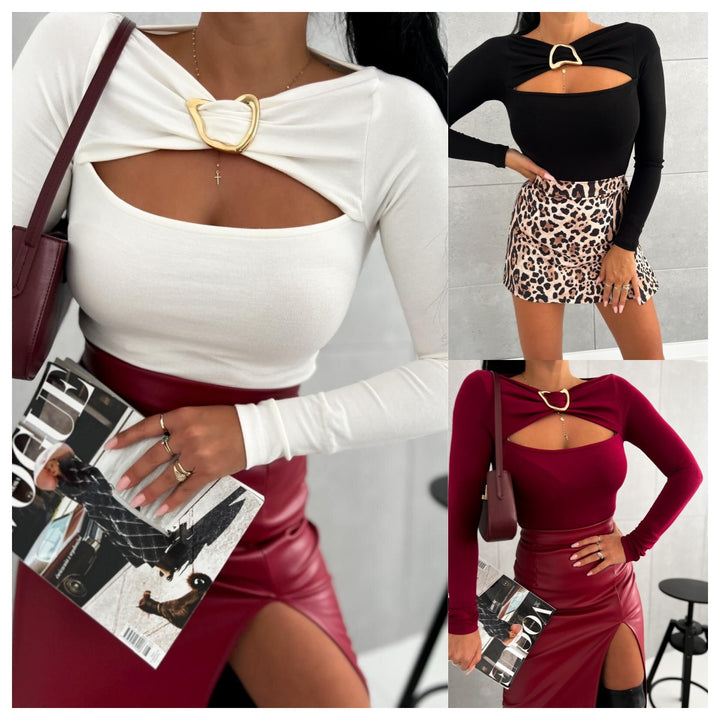 Damen modisches Oberteil mit elegantem Cut-Out und raffinierten Details Drune