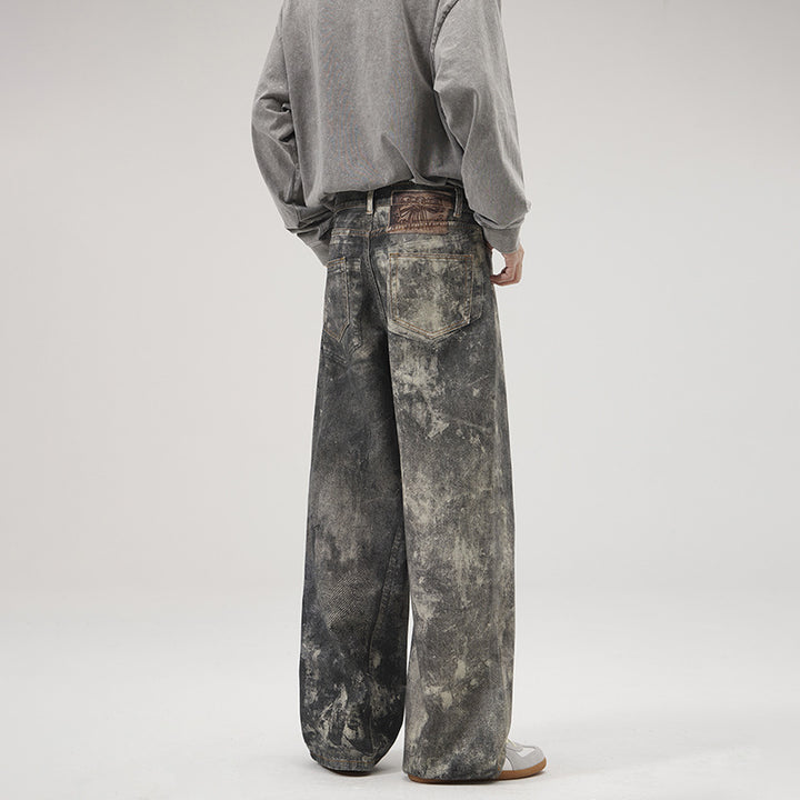 Herren Baggy-Denim mit künstlerischer Bleach-Optik und weitem Bein Drune