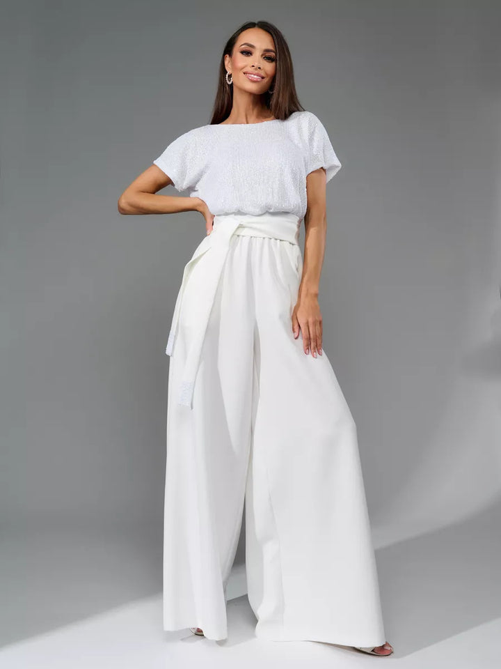 Damen Glamouröser Style-Outfit mit glitzerndem Oberteil und weitem Schnitt Drune