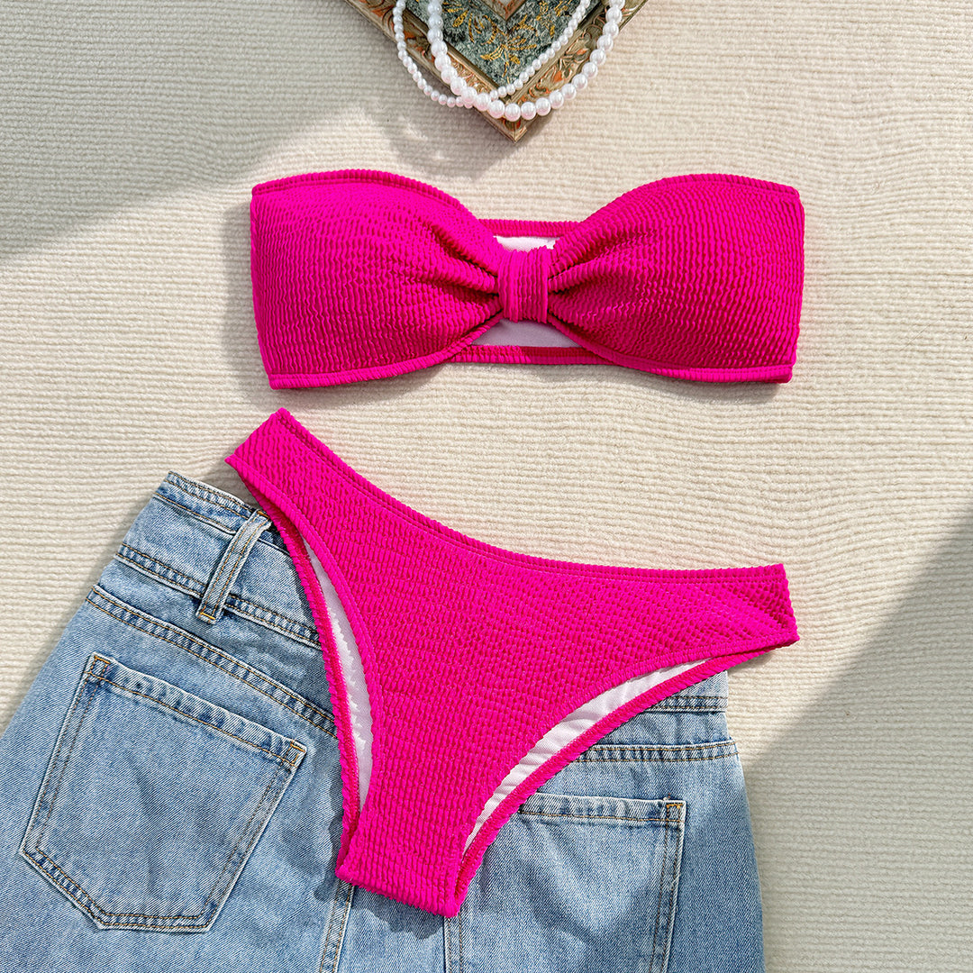 Damen Bandeau-Bikini mit strukturiertem Oberteil und hohem Beinausschnitt Drune