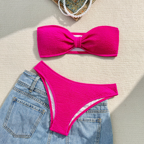 Damen Bandeau-Bikini mit strukturiertem Oberteil und hohem Beinausschnitt Drune