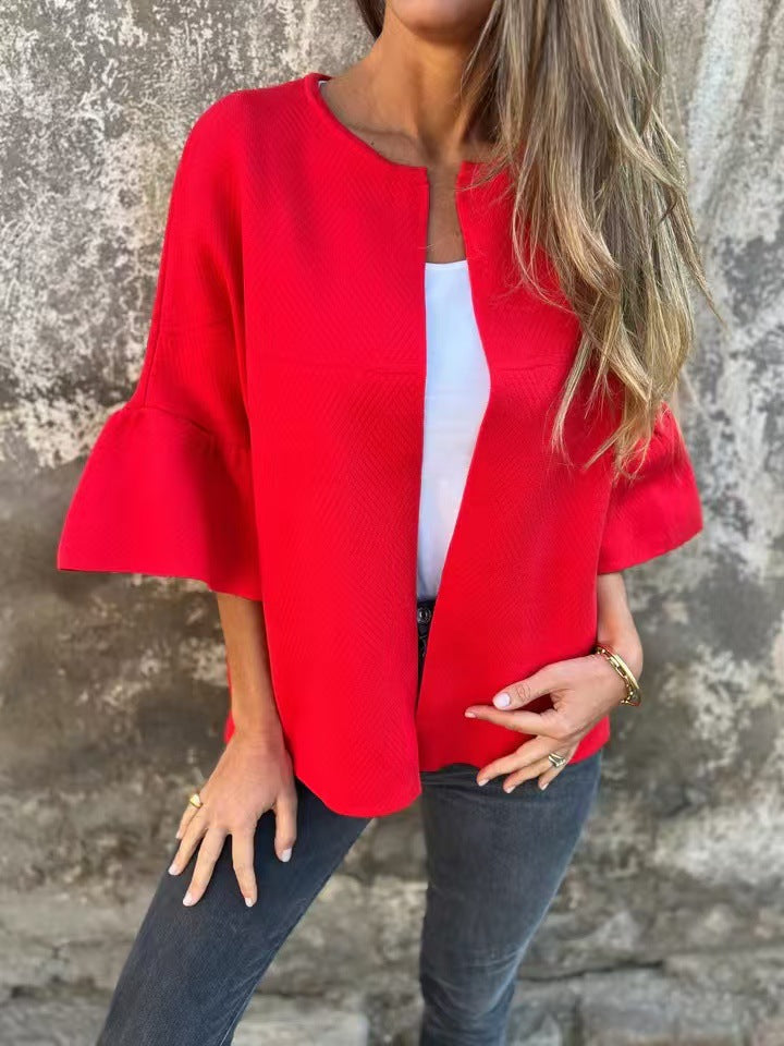 Damen Kurzjacke aus Strukturstrick mit 3/4 Ballonärmeln Drune