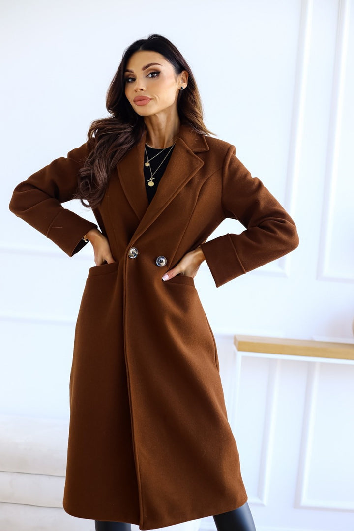 Damen Zeitloser Wollmantel mit elegantem Revers und praktischen Taschen Drune