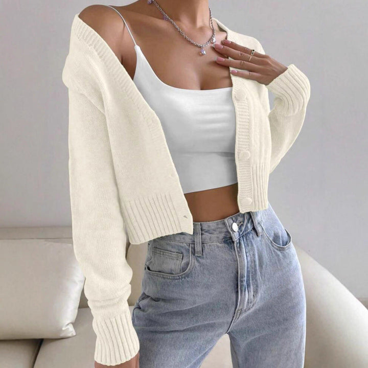 Damen Kurzstrickjacke mit feinem Rippstrickdesign Drune