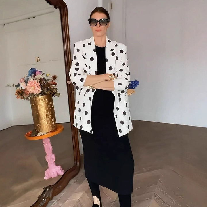 Damen Gepunkteter Longblazer mit strukturierter Schulter und Oversize-Schnitt Drune