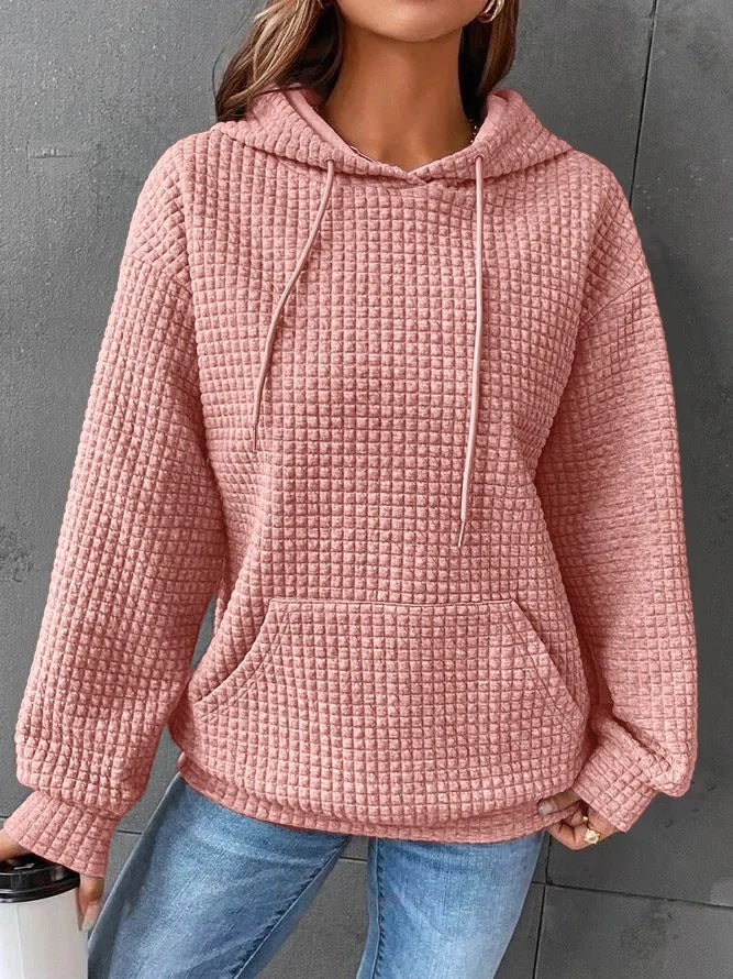 Damen lässiger Hoodie mit strukturierter Oberfläche und praktischer Kängurutasche Drune