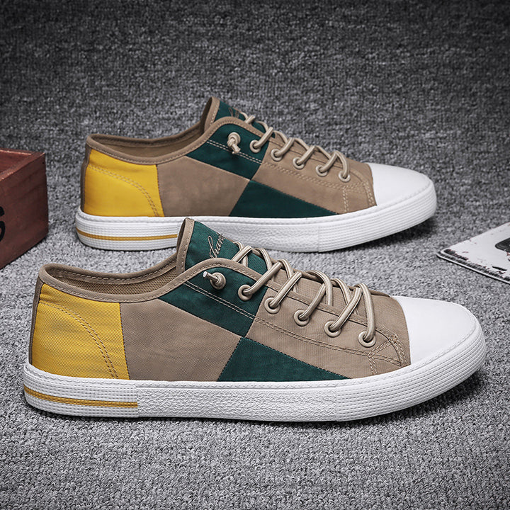Herren Lässige Low‑Top Canvas‑Sneaker mit geometrischem Colorblock‑Design und verstärkter Zehenkappe Drune