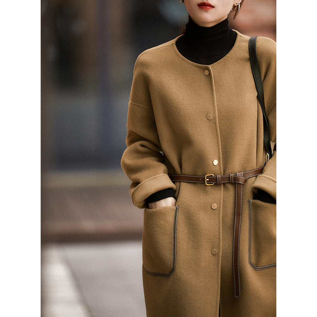 Damen Lässiger und eleganter Wollmantel mit Gürtel Drune