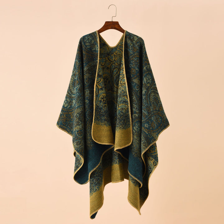 Damen Strickponcho im Paisley-Jacquard mit offener Vorderseite Drune