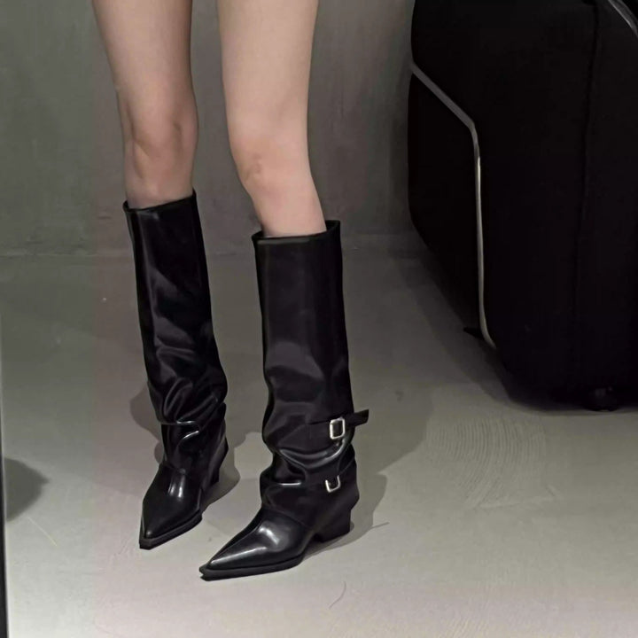 Damen Hohe Stiefel mit Riemen und eleganter Spitze Drune