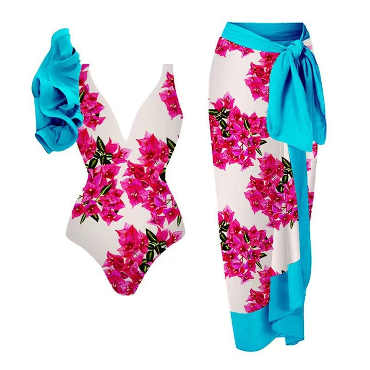 Damen Badeanzug-Set mit floralem Design und elegantem Wickelrock Drune