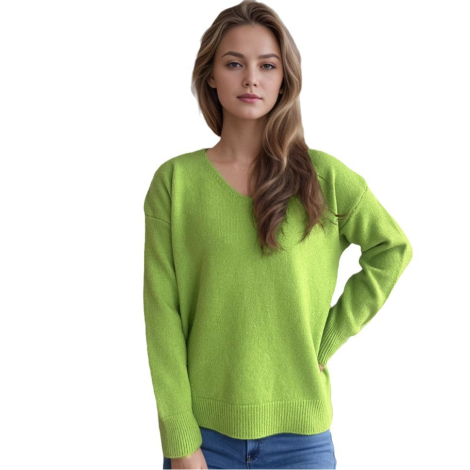 Damen bequemer V-Ausschnitt Pullover mit weichem Strickstoff Drune