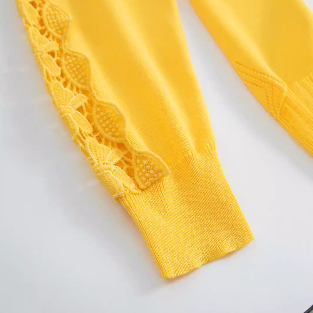 Damen Strickpullover mit romantischem Spitzenärmeln Drune