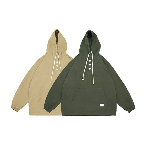 Unisex Oversize-Kapuzenpullover mit Knopfleiste, Kängurutasche und elastischen Bündchen Drune