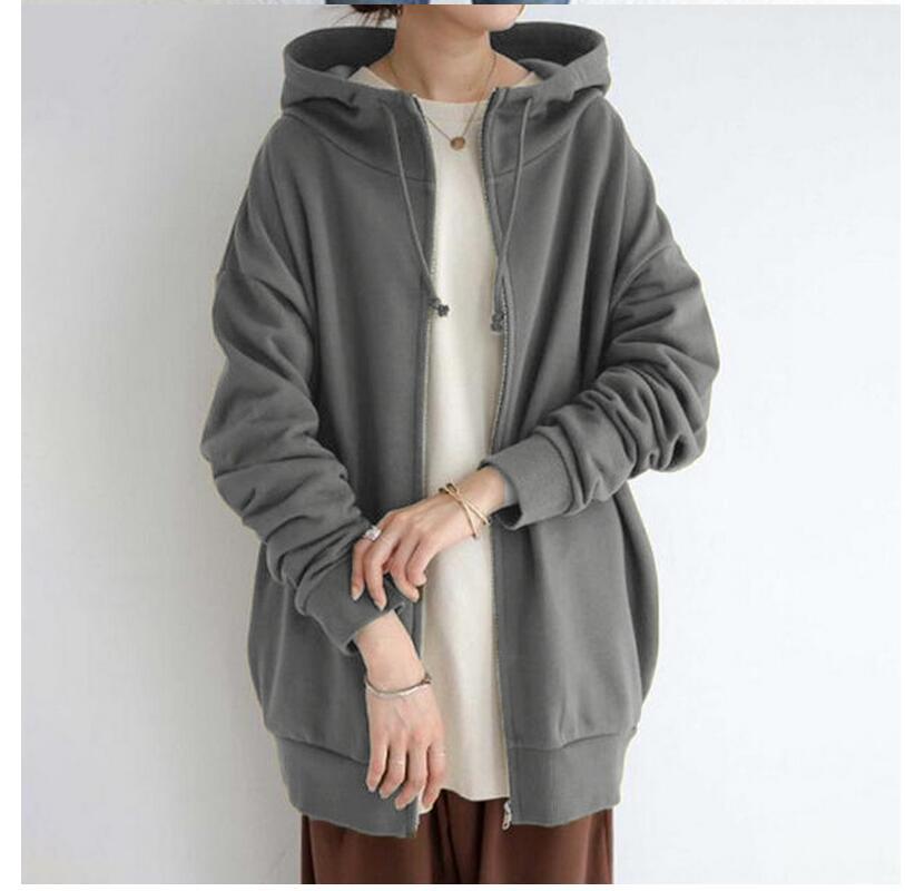 Damen nan oversized Kapuzenlongpullover mit Reißverschluss und Eingrifftaschen Drune