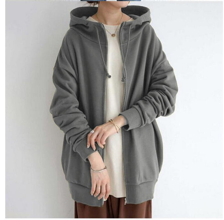 Damen nan oversized Kapuzenlongpullover mit Reißverschluss und Eingrifftaschen Drune