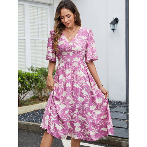 Damen Blumenmuster Wickelkleid Drune
