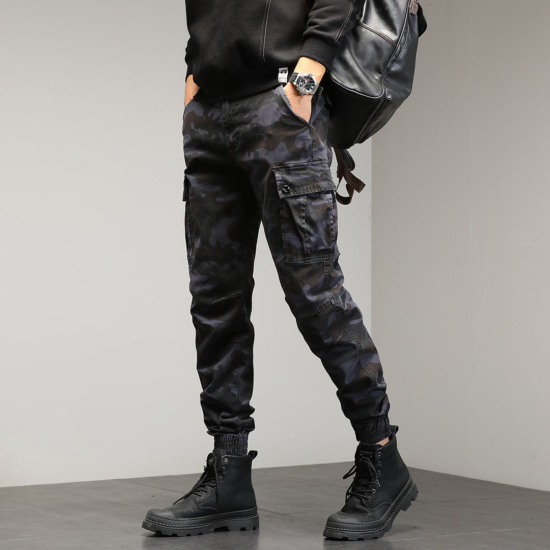 Herren Konisch geschnittene Utility-Cargohose im Camouflage-Joggerstil mit elastischem Bund und gerippten Bündchen Drune
