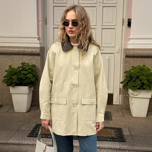 Damen Urbaner Utility-Mantel mit kontrastierendem Kragen und praktischen Taschen Drune