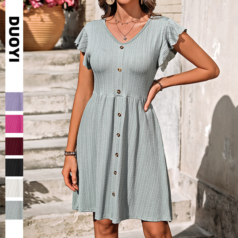 Damen Midi-Kleid mit Knopfleiste und luftigen Ärmeln Drune