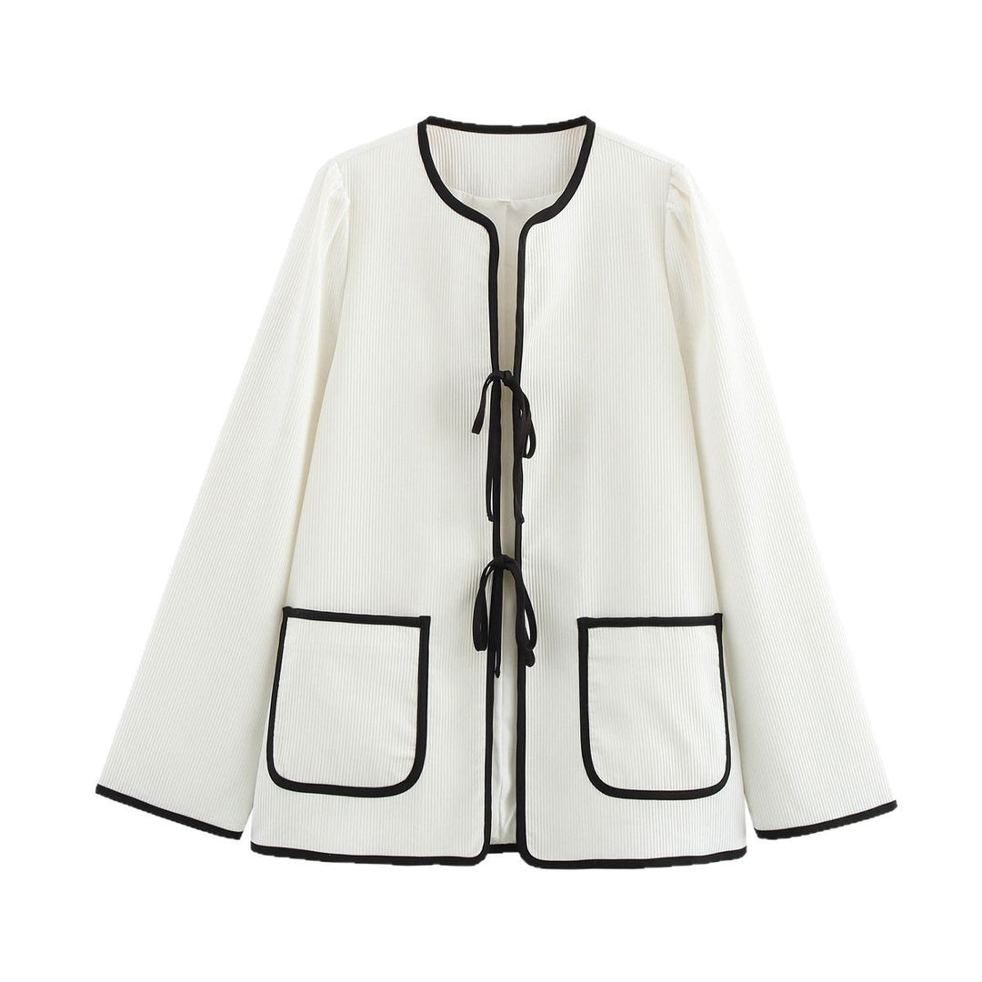 Damen modische Überziehjacke mit eleganten Binde-Details und praktischen Taschen Drune