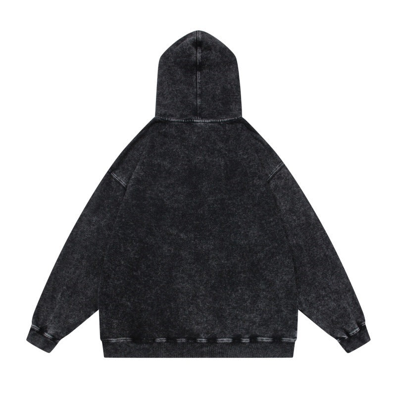 Unisex Oversize-Kapuzenpullover im Acid-Wash mit Kängurutasche und Raglanärmeln Drune