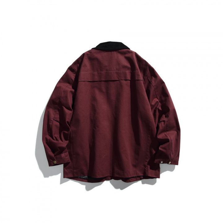 Herren Canvas-Chorejacke mit Cordkragen und Druckknopffront Drune