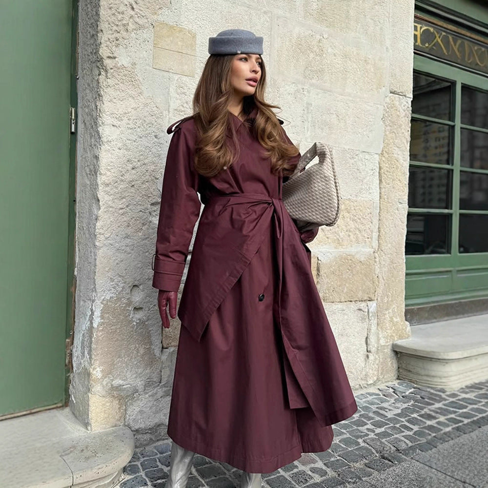 Damen Midilanger Trenchcoat mit ponchoartigem Cape-Überwurf & kastiger Silhouette Drune