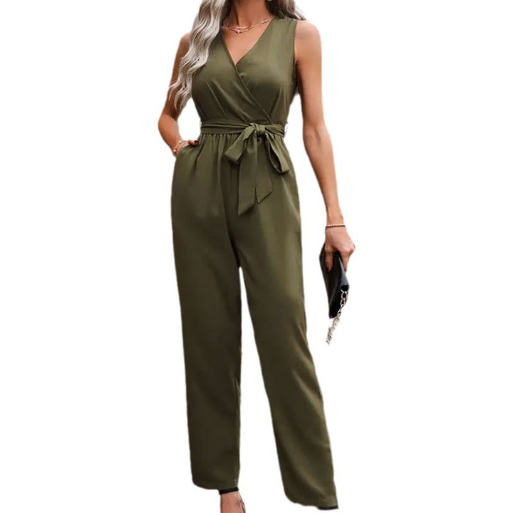Damen eleganter Wickel-Jumpsuit mit Taillengürtel Drune