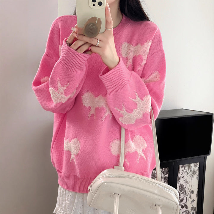 Damen Kuscheliger Strickpullover mit verspieltem Schleifenmotiv Drune