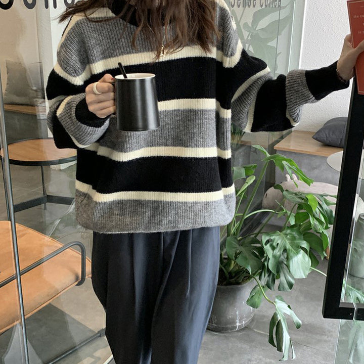 Damen lässiger Strickpullover mit modernen Streifen Drune