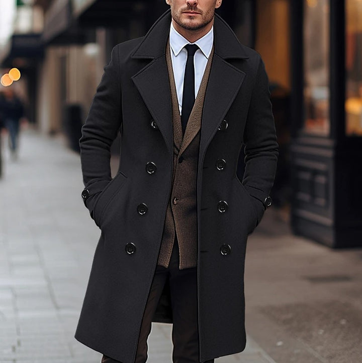 Herren doppelreihiger Wollmantel mit klassischem Schnitt und eleganten Details Drune