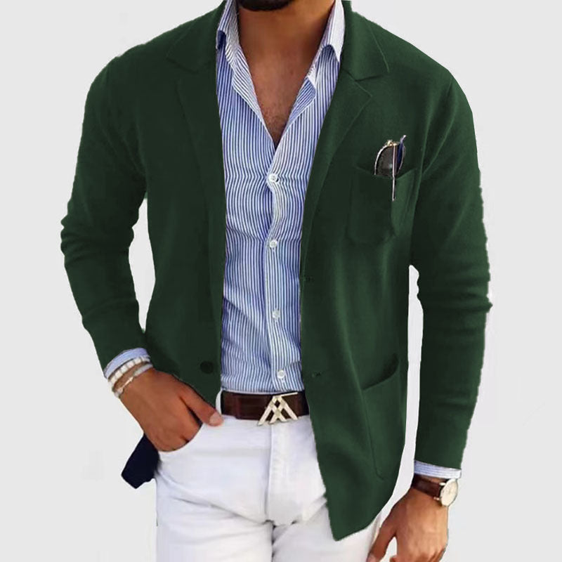 Herren lässiger Strickblazer im Sakko-Stil mit Brusttasche und aufgesetzten Taschen Drune
