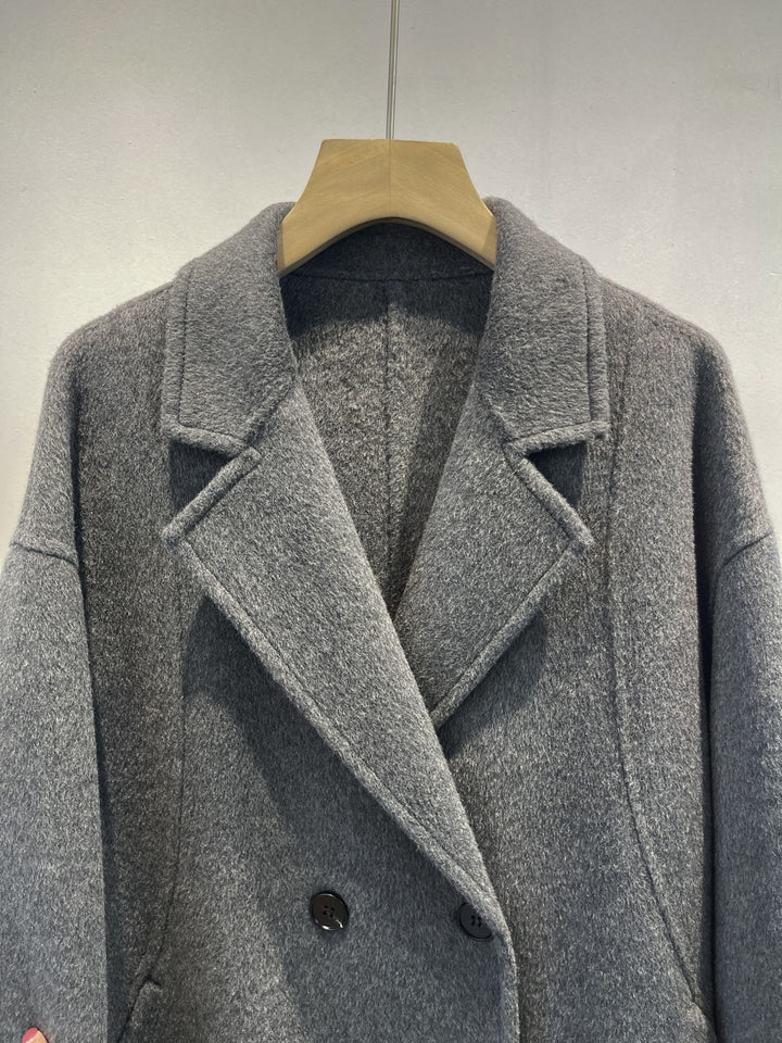Damen maßgeschneiderter Fleece Doppelreiher Mantel Drune