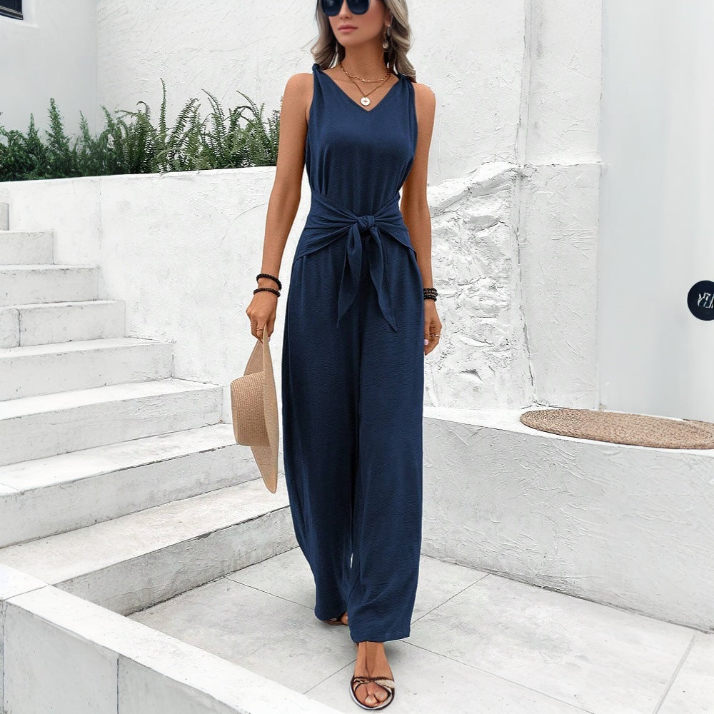 Damen eleganter Jersey Jumpsuit mit breiten Beinen und seitlichen Taschen Drune