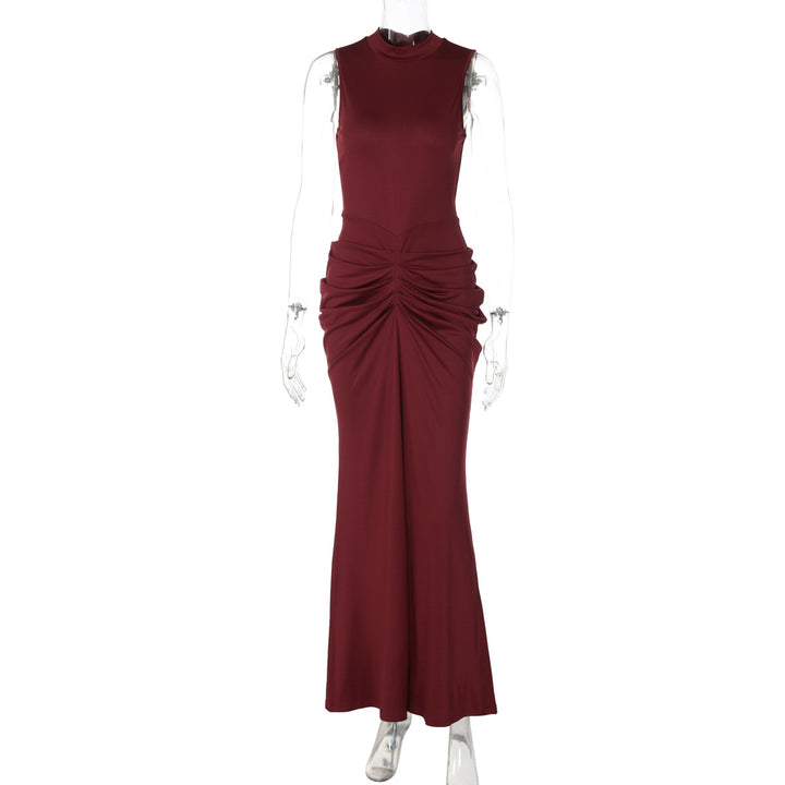 Damen Elegantes Maxikleid mit asymmetrischem Schnitt und hochgeschlossenem Design Drune