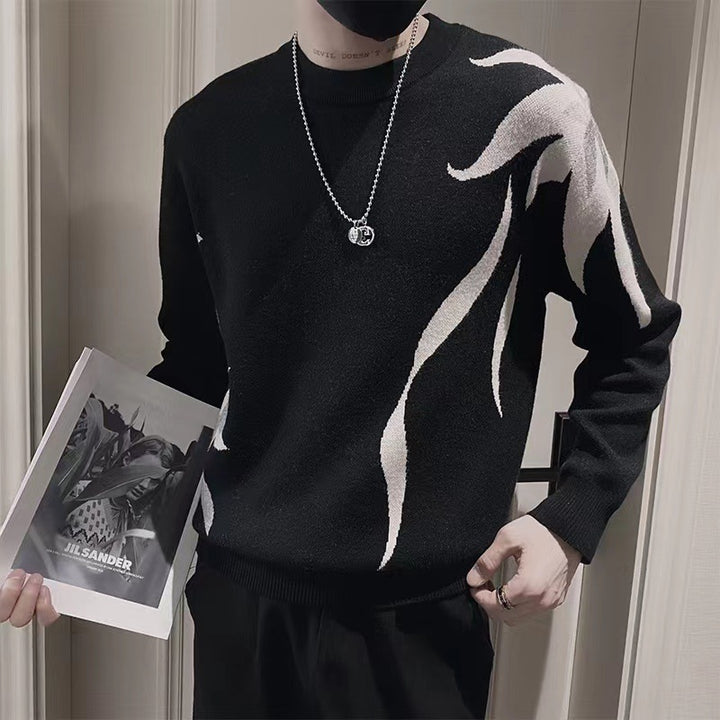 Herren Strickpullover mit abstraktem Flammen‑Jacquard und Rundhalsausschnitt Drune